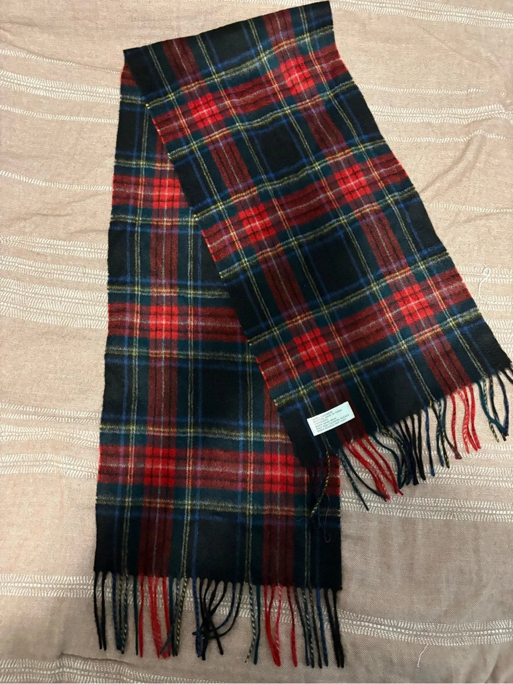100% Cashmere Classic Red and Navy Plaid Men's Scarf
